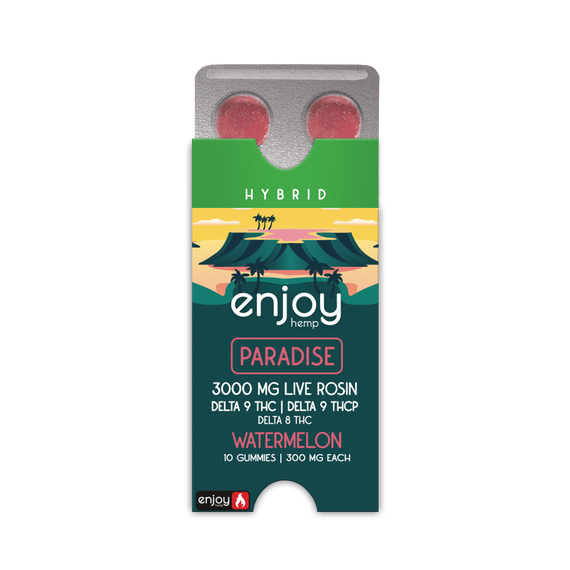 Live Rosin Hybrid-Infused WatermelonTHC-P+ Delta 9 + Delta 8 Gummies for Paradise - 3000 mg Total (300 mg Each | 10 Gummies)