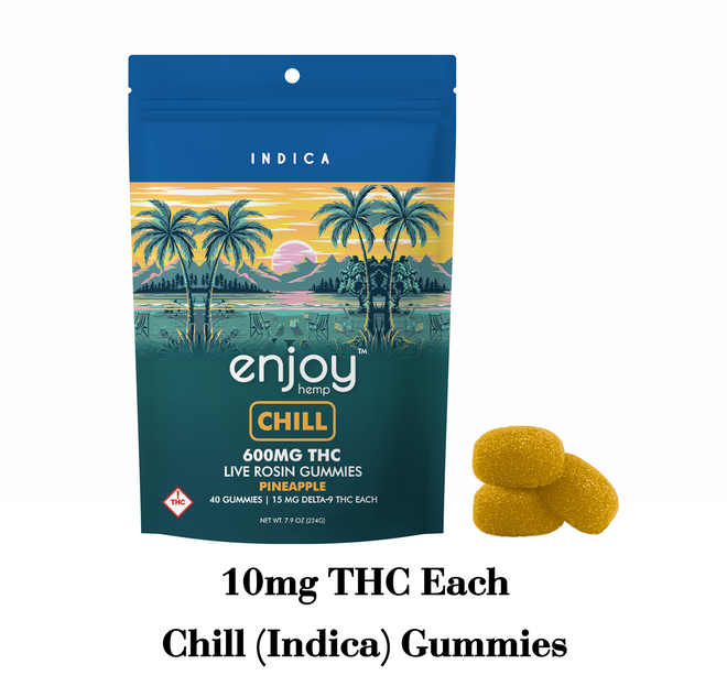 Live Rosin Chill Delta 9 THC 600mg Gummies (Indica-Infused Pineapple) - 15 mg each | 40 gummies