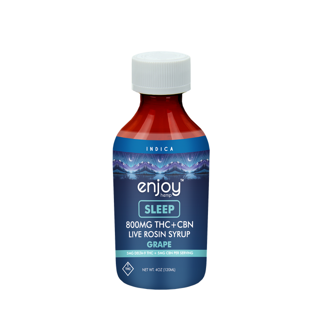 800 mg Live Rosin Delta 9 THC + CBN Syrup for Sleep - Grape (Indica)