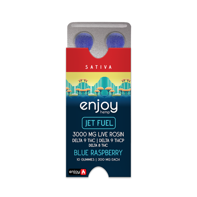 Live Rosin Sativa-Infused Blue Raspberry THC-P+ Delta 9 + Delta 8 Gummies for Jet Fuel - 3000 mg Total (300 mg Each | 10 Gummies)
