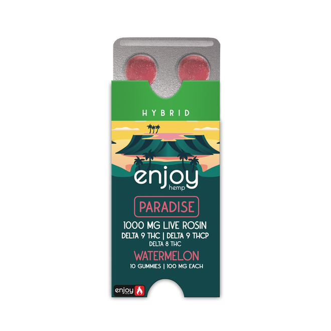 Live Rosin Hybrid-Infused Watermelon THC-P+ Delta 9 + Delta 8 Gummies for Paradise - 1000 mg Total (100 mg Each | 10 Gummies)