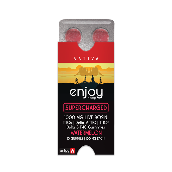 Supercharged 1000mg Gummies (100 mg Each | THCA+THCP+D9+D8 | 10 Gummies) - Watermelon (Sativa)
