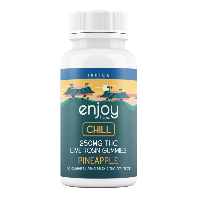 Enjoy Hemp Live Rosin Mega Dose Delta 9 THC 250mg Gummies for Chill (Indica-Infused Pineapple) - 25mg each | 10 gummies