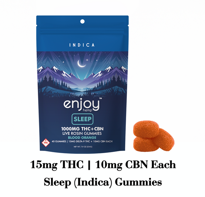 Enjoy Hemp 1000mg Deep Sleep Gummies Delta 9 THC + CBN  - Indica-Infused Blood Orange (25 mg each | 40 gummies)