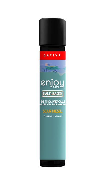 Enjoy Hemp 5g THCA Prerolls Infused with THCA Diamonds - for Half-Baked - Sour Diesel (Sativa)