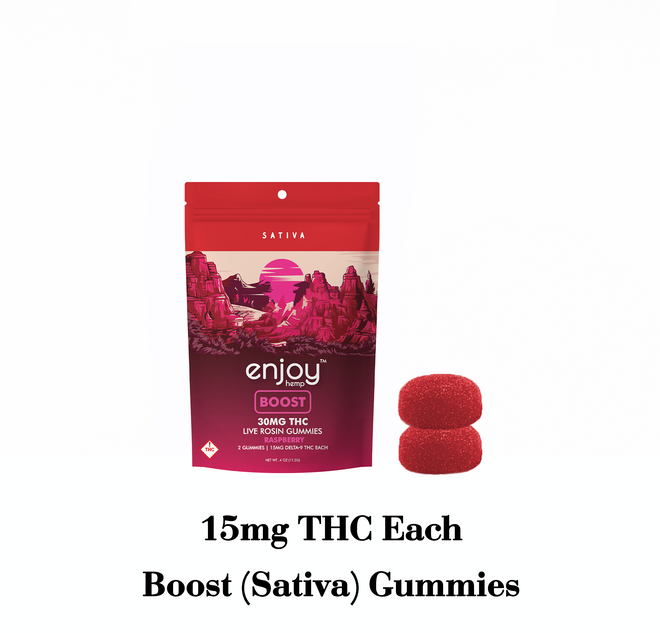 Enjoy Hemp Live Rosin 30mg Delta 9 THC Gummies for Boost - Sativa-Infused Raspberry